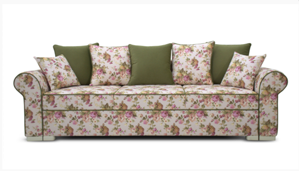 Прямой диван Ameli (Arcadia rose+shaggy green+glance bone) в Первоуральске - изображение
