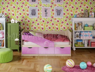 Кровать в детскую Бабочки 800*1600, Сиреневый глянец в Полевском