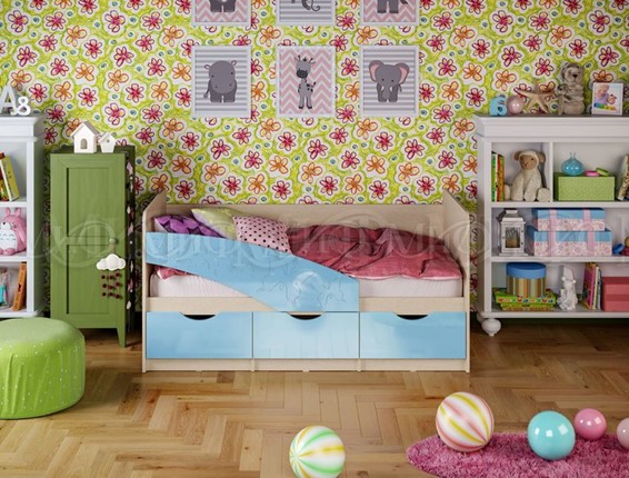 Кровать детская Бабочки 800*1600, Голубой глянец в Екатеринбурге - изображение