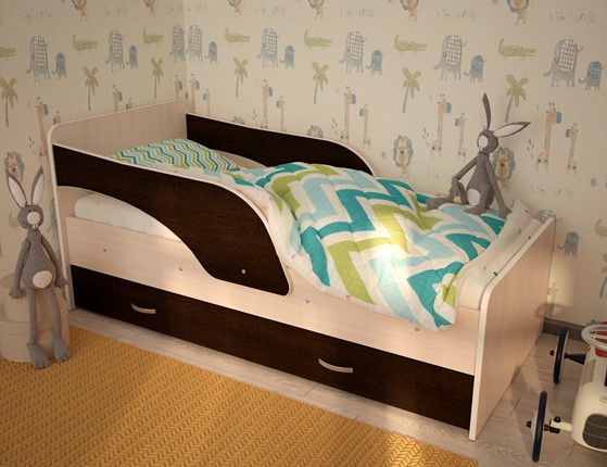 Кровать с бортиками Максимка, корпус Млечный дуб, фасад Венге в Кушве - изображение