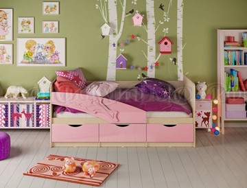 Детская кровать Дельфин, Розовый глянец 80х160 в Каменске-Уральском