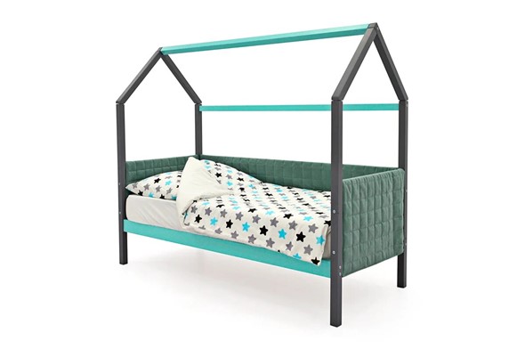 Кровать-домик в детскую «Svogen мятный-графит» мягкая в Ревде - изображение