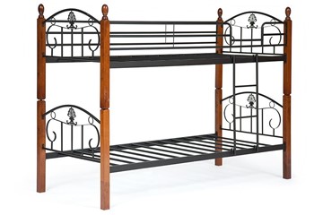 Детская кровать BOLERO двухярусная дерево гевея/металл, 90*200 см (bunk bed), красный дуб/черный в Кушве - предосмотр 2