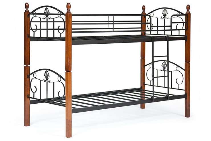 Детская кровать BOLERO двухярусная дерево гевея/металл, 90*200 см (bunk bed), красный дуб/черный в Первоуральске - изображение 2