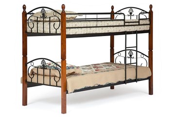 Детская кровать BOLERO двухярусная дерево гевея/металл, 90*200 см (bunk bed), красный дуб/черный в Полевском