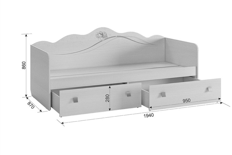 Детская кровать Фэнтези с ящиками, белый рамух в Первоуральске - изображение 1