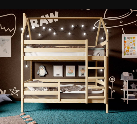 Двухъярусная детская кровать Домик, без покраски в Кушве - изображение