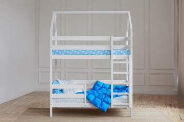 Детская двухъярусная кровать Домик, цвет белый в Полевском