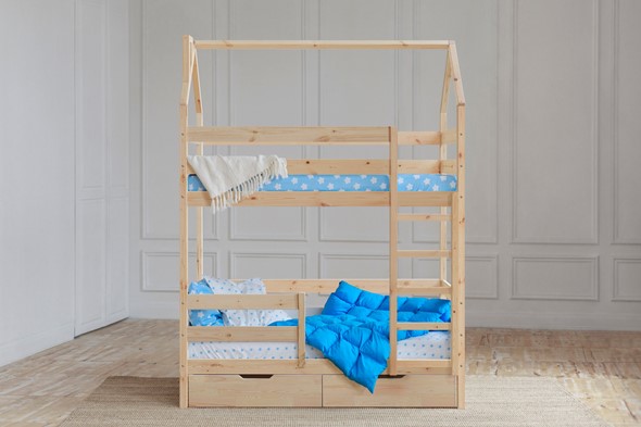Детская 2-этажная кровать Домик с ящиками, без покраски в Ирбите - изображение