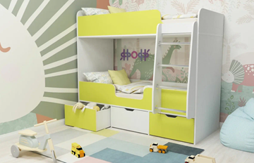 Детская двухэтажная кровать Малыш двойняшка 70х160, корпус Белое дерево, фасад Лайм в Каменске-Уральском - предосмотр 2