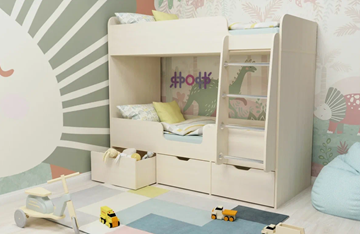 Детская двухэтажная кровать Малыш двойняшка 70х160, корпус Дуб молочный, фасад Дуб молочный в Екатеринбурге