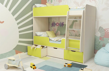 Двухъярусная детская кровать Малыш двойняшка 70х160, корпус Дуб молочный, фасад Лайм в Екатеринбурге