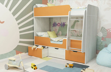 Двухэтажная детская кровать Малыш двойняшка 70х160, корпус Винтерберг, фасад Оранжевый в Кушве