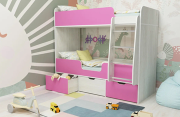 Детская двухэтажная кровать Малыш двойняшка 70х160, корпус Винтерберг, фасад Розовый в Екатеринбурге - предосмотр