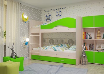 Детская двухъярусная кровать Мая на щитах, корпус Млечный дуб, фасад Салатовый в Красноуфимске - предосмотр 2