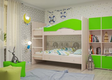 Детская двухъярусная кровать Мая на щитах, корпус Млечный дуб, фасад Салатовый в Каменске-Уральском - предосмотр 1