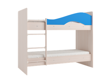 Детская 2-ярусная кровать Мая на щитах со шкафом и ящиками, корпус Млечный дуб, фасад Синий в Екатеринбурге - предосмотр 1