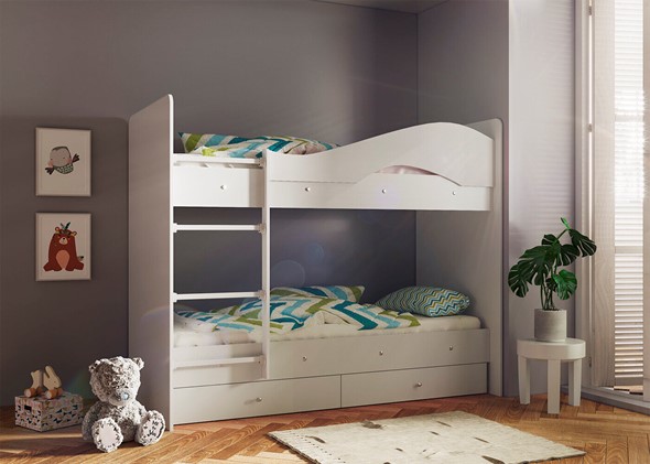 Кровать двухъярусная Мая с 2 ящиками на щитах, цвет Млечный дуб в Тавде - изображение