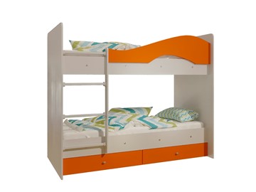 Двухэтажная детская кровать Мая с 2 ящиками на щитах, корпус Млечный дуб, фасад Оранжевый в Артемовском - предосмотр 4