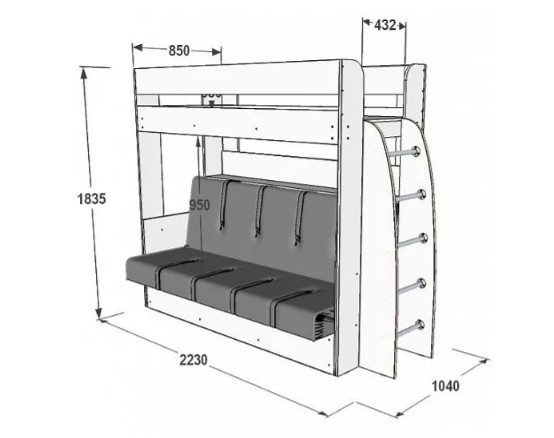 Кровать 2-ярусная Омега-17 с диваном (Дуб млечный) в Кушве - изображение 1