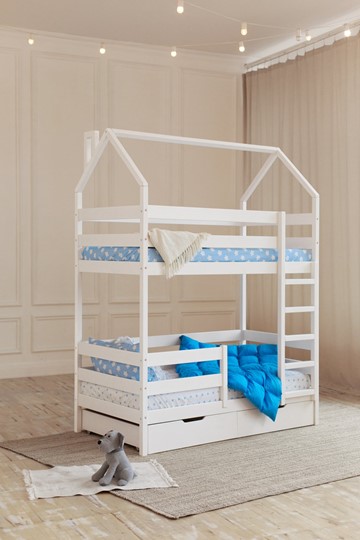 Двухэтажная детская кровать Домик с ящиками, цвет белый в Ревде - изображение 6