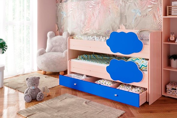 Двухэтажная детская кровать Соник 1.6 с ящиком, Синий в Екатеринбурге - изображение