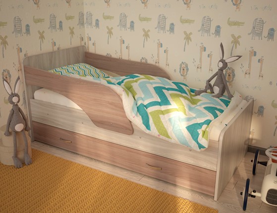 Кровать с ящиками Максимка, корпус Шимо светлый, фасад Шимо темный в Артемовском - изображение