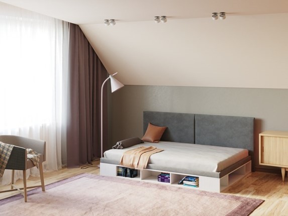 Подростковая кровать Lancaster 1, 120х200, ЛДСП белый, лофти серый в Ревде - изображение