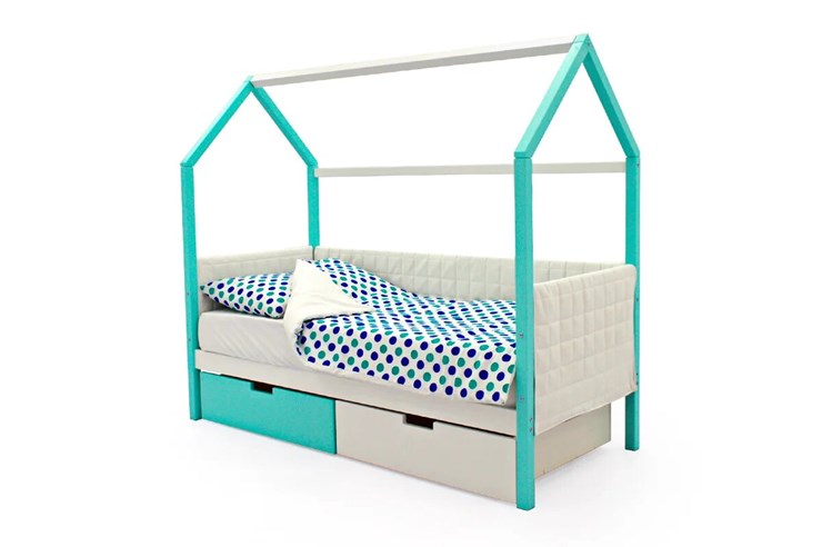Кровать-домик детская «Svogen мятный-белый» мягкая в Кушве - изображение 3