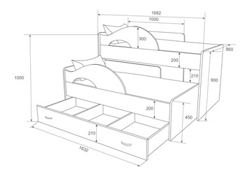 Двухъярусная кровать Радуга 1.6 с ящиком, корпус Млечный дуб, фасад Синий в Ревде - предосмотр 2