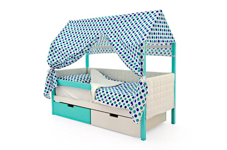 Кровать-домик детская «Svogen мятный-белый» мягкая в Кушве - изображение 1