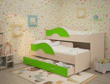 Детская 2-этажная кровать Радуга 1.6 с ящиком, корпус Млечный дуб, фасад Салатовый в Первоуральске - предосмотр 1