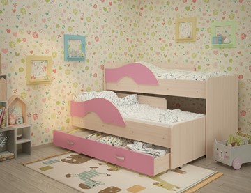 Двухэтажная кровать Радуга 1.6 с ящиком, корпус Млечный дуб, фасад Розовый в Ревде - предосмотр 1