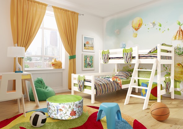 Детская кровать двухъярусная угловая Соня, Вариант 8 Белый в Екатеринбурге - изображение