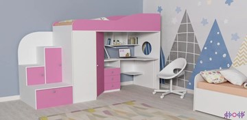Кровать-чердак детская Кадет-1, корпус Белое дерево, фасад Розовый в Ревде