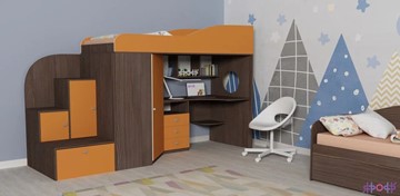 Детская кровать-шкаф Кадет-1, корпус Ясень анкор темный, фасад Оранжевый в Первоуральске