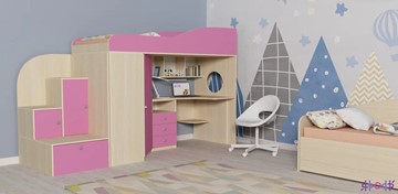 Детская кровать-шкаф Кадет-1, корпус Дуб, фасад Розовый в Первоуральске