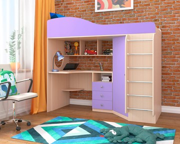 Детская кровать-шкаф Кадет-1 с металлической лестницей, корпус Дуб, фасад Ирис в Екатеринбурге
