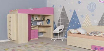 Детская кровать-шкаф Кадет-1 с металлической лестницей, корпус Дуб, фасад Розовый в Екатеринбурге
