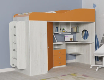 Детская кровать-шкаф Кадет-1 с металлической лестницей, корпус Винтерберг, фасад Оранжевый в Кушве