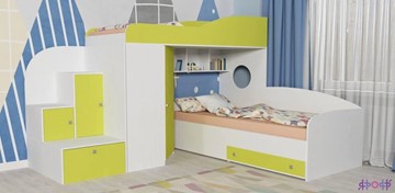 Детская кровать-шкаф Кадет-2, корпус Белое дерево, фасад Лайм в Первоуральске