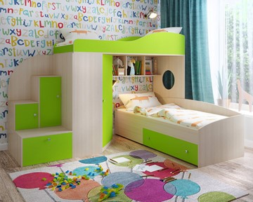 Детская кровать-шкаф Кадет-2, корпус Дуб, фасад Лайм в Екатеринбурге