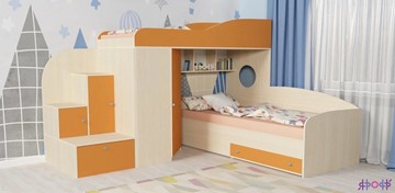 Детская кровать-чердак Кадет-2, корпус Дуб, фасад Оранжевый в Ревде - предосмотр