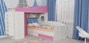 Кровать-чердак детская Кадет-2 с металлической лестницей, корпус Винтерберг, фасад Розовый в Ревде