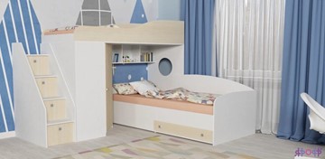 Детская кровать-шкаф Кадет-2 с универсальной лестницей, корпус Белое дерево, фасад Дуб в Каменске-Уральском