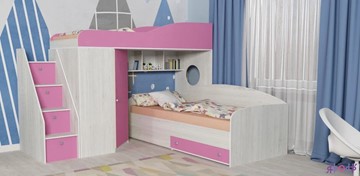 Детская кровать-шкаф Кадет-2 с универсальной лестницей, корпус Винтерберг, фасад Розовый в Екатеринбурге