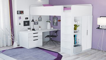 Кровать детская с письменным столом и шкафом POLINI Kids Simple Белый в Первоуральске - предосмотр 1
