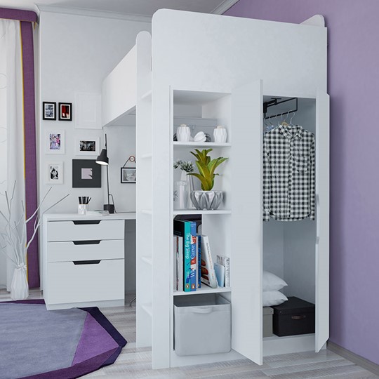 Кровать детская с письменным столом и шкафом POLINI Kids Simple Белый в Богдановиче - изображение 3