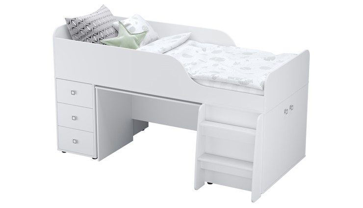 Кровать с лестницей с рабочей зоной POLINI Kids Simple 4500 Белый в Артемовском - изображение 6