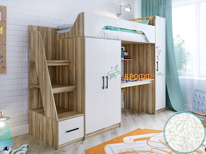 Детская кровать-чердак с шкафом Тея, каркас Ясень, фасад Феритейл в Екатеринбурге - изображение 1